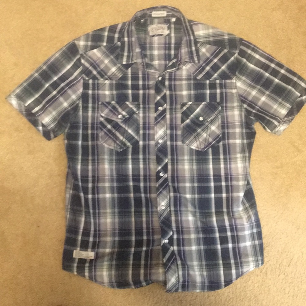 7 Diamonds Short Sleeve Button Up Pearl Snap Large